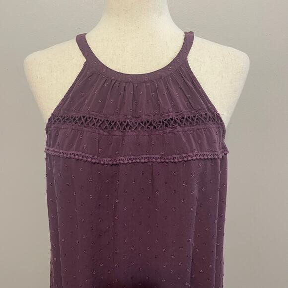 Loft Women's Shift Dress Plum Purple Swiss Polka Dot Crochet Size S - Picture 6 of 14